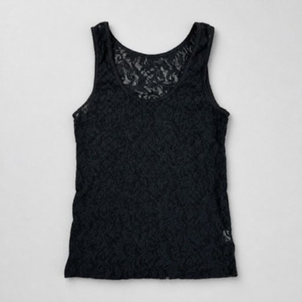 Vintage Calvin Klein Black Sheer Lace Tank Top Sz S Y2K Stretchy Dark Academia
